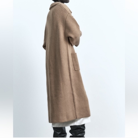 New Zara Textured Knit Taupe/ Brown Long Cardigan/ Coat NWT Small - Picture 4 of 13
